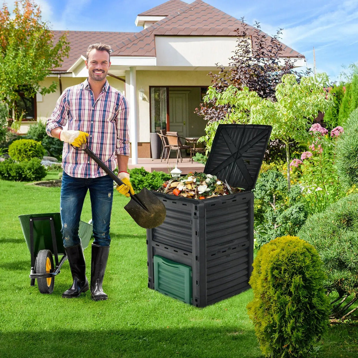 80-Gallon Outdoor Composter with Large Openable Lid and Bottom Exit Door by DirectDeals