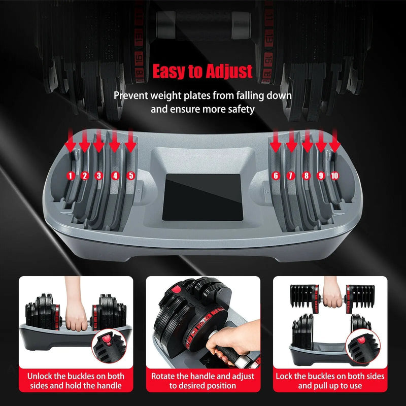 55 Lbs Adjustable Dumbbell with 18 Weights Storage Tray for Gym Home Office by DirectDeals