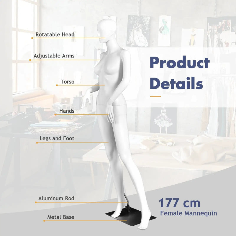 5.8 ft Plastic Female Mannequin Adjustable Detachable Manikin with Metal Stand by DirectDeals