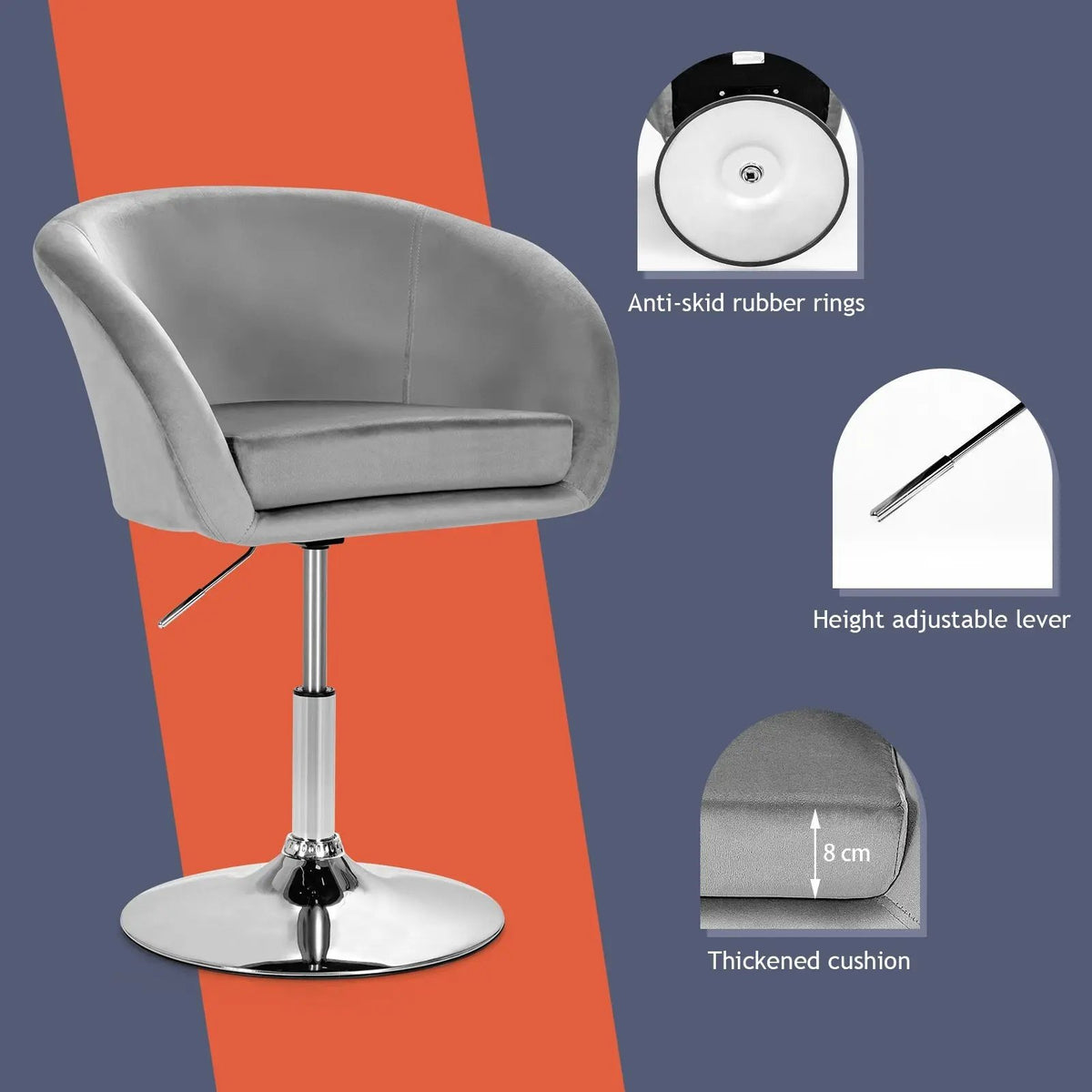 360 Degree Swivel Makeup Stool Accent Chair with Round Back and Metal Base by DirectDeals