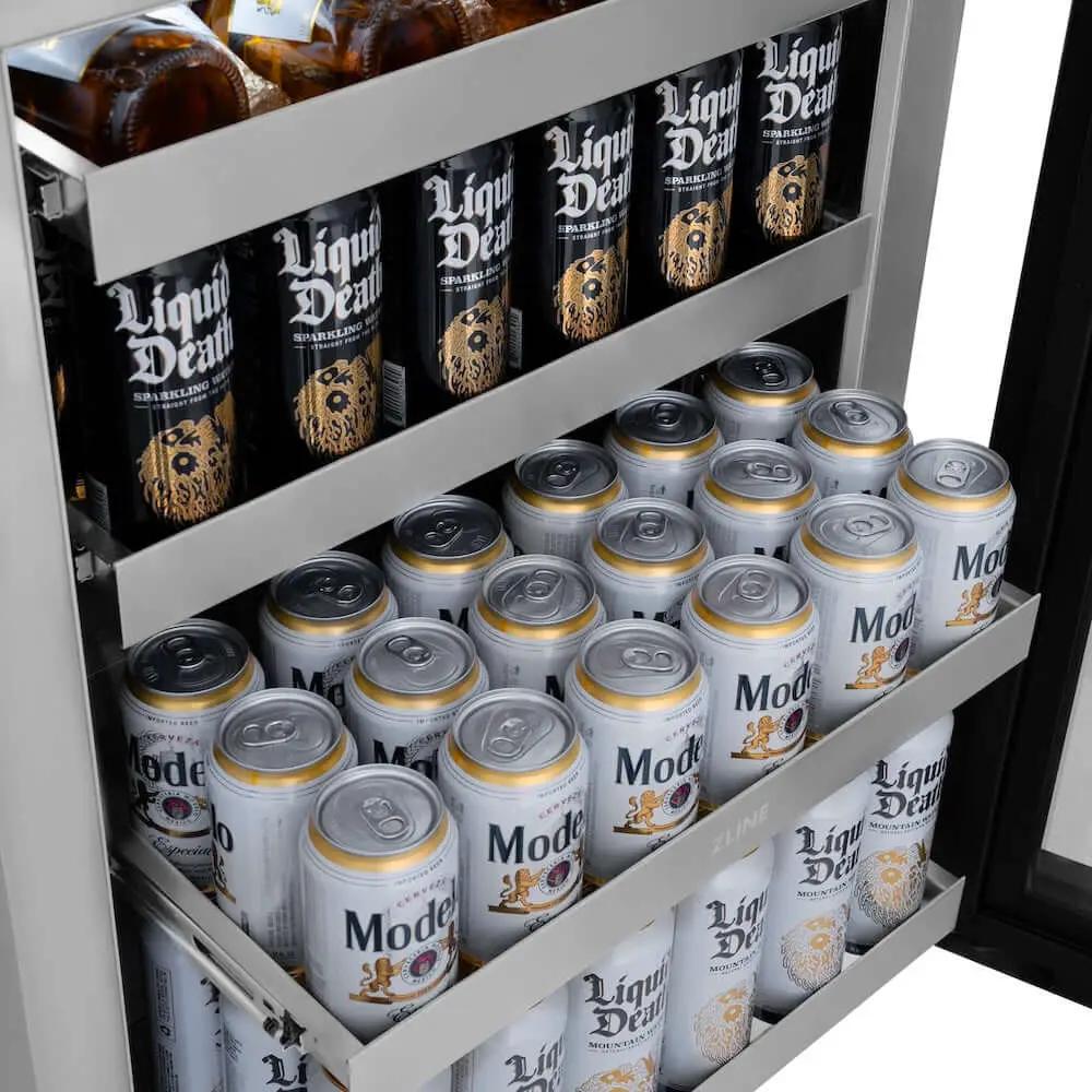 ZLINE 24" Touchstone 151 Can Beverage Fridge DuraSnow® Stainless Steel Glass Door RBSO-SN-24 by Farmhouse Kitchen and Bath