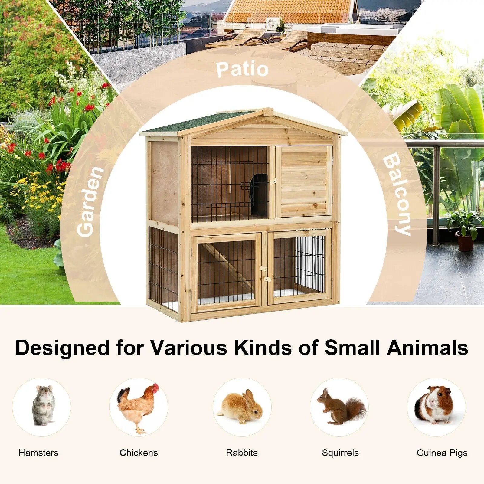 35 Inch Wooden Chicken Coop with Ramp by DirectDeals
