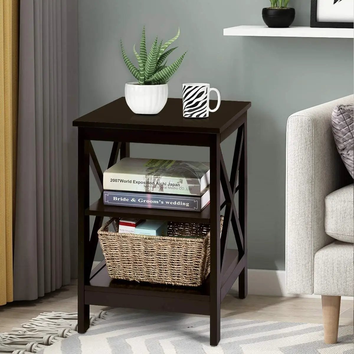 3-Tier X-Design Nightstands with Storage Shelves for Living Room Bedroom by DirectDeals