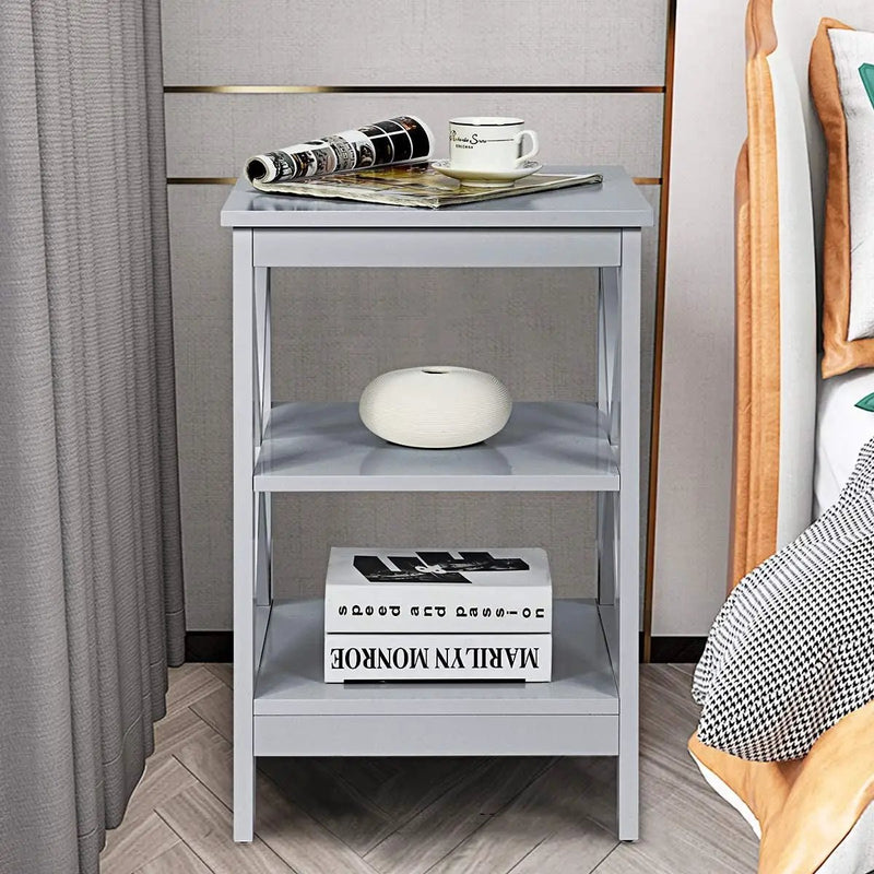3-Tier X-Design Nightstands with Storage Shelves for Living Room Bedroom by DirectDeals