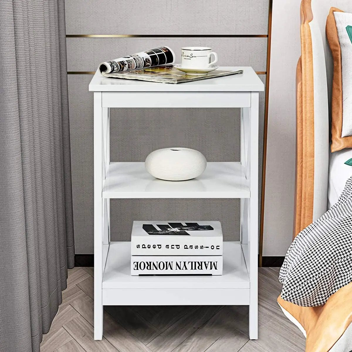 3-Tier X-Design Nightstands with Storage Shelves for Living Room Bedroom by DirectDeals