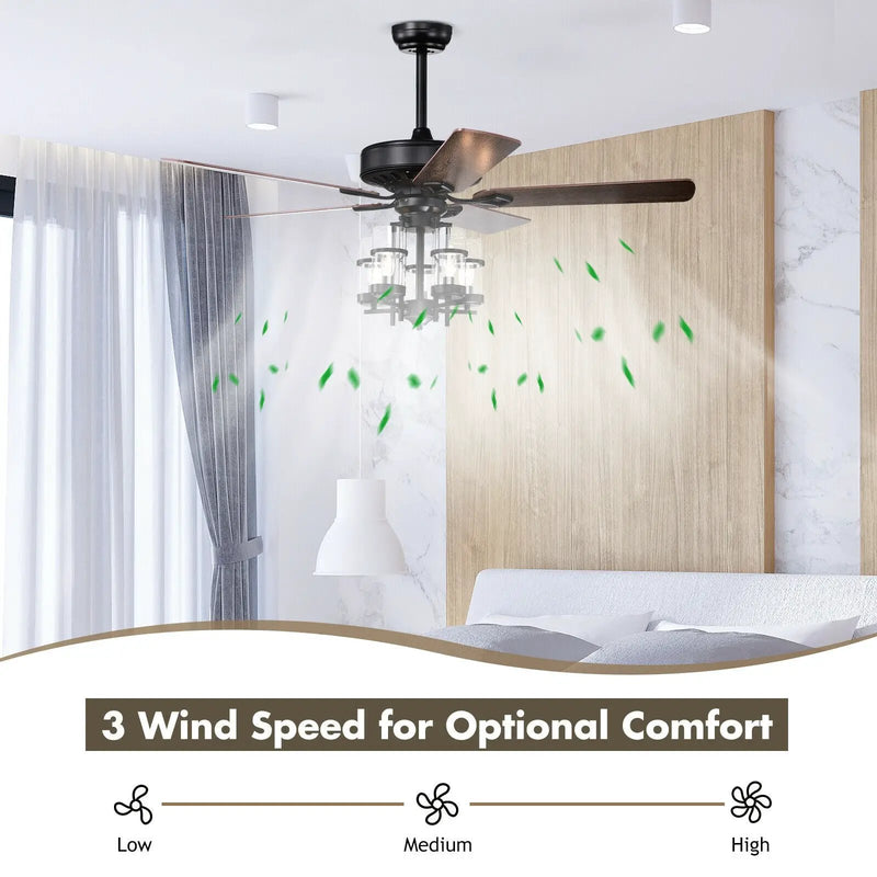 50 Inch Noiseless Ceiling Fan Light with Explosion-proof Glass Lampshades-Black by DirectDeals