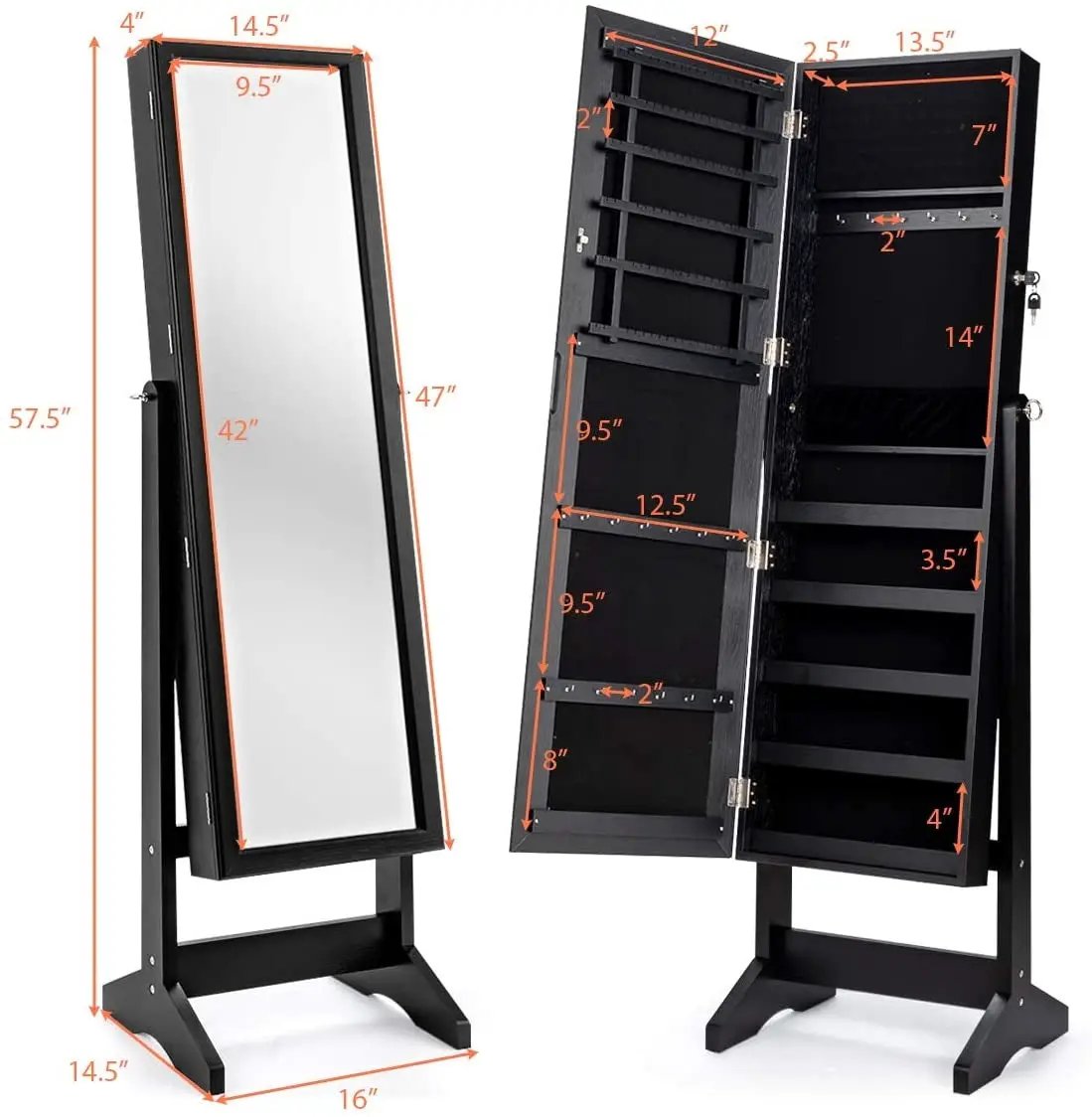 Jewelry Cabinet Stand Mirror Armoire with Large Storage Box by DirectDeals