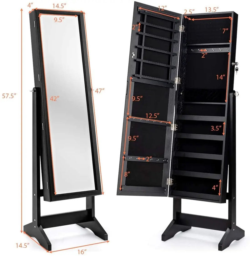 Jewelry Cabinet Stand Mirror Armoire with Large Storage Box by DirectDeals
