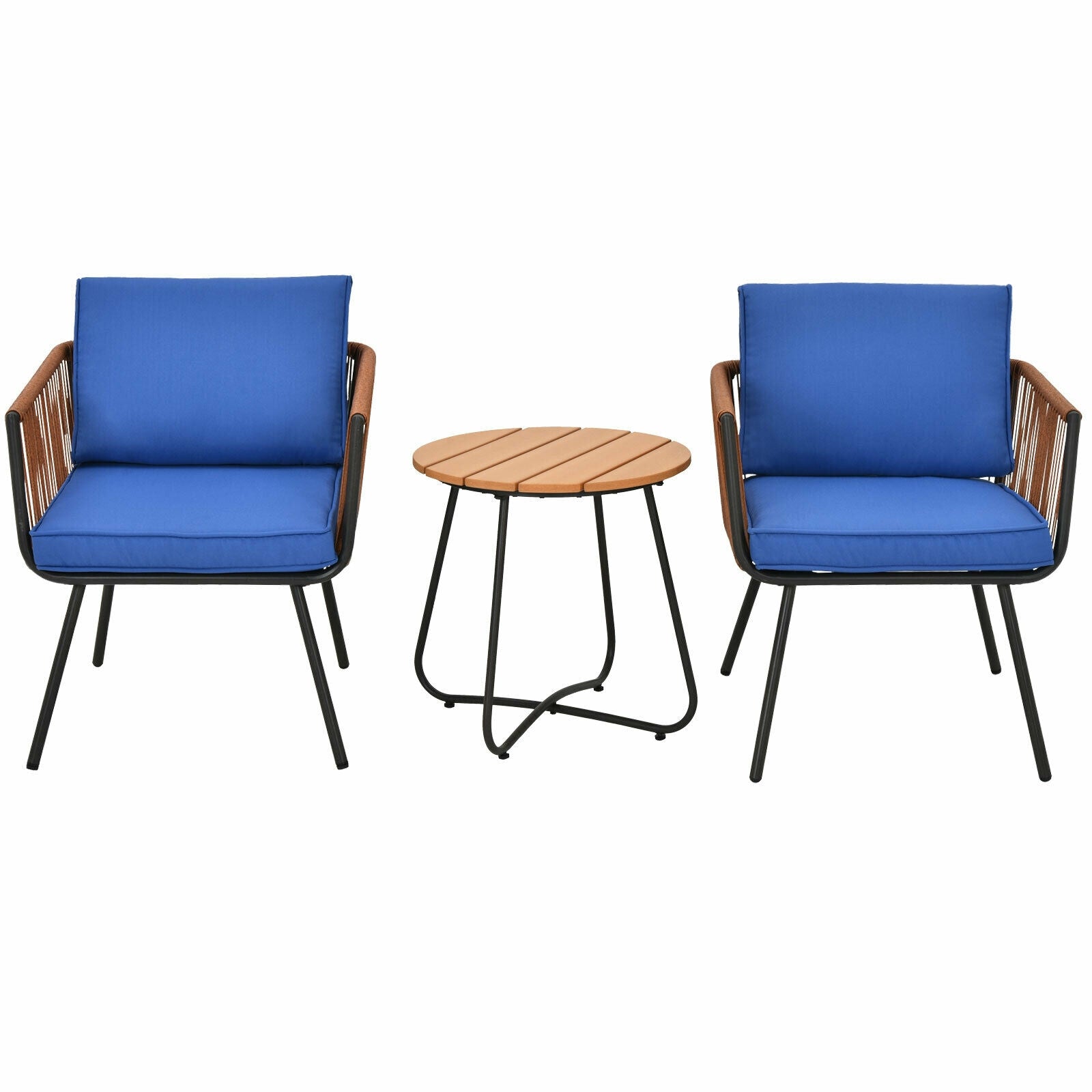 3 Pieces Patio Bistro Furniture Set with Armrest and Soft Cushions by DirectDeals