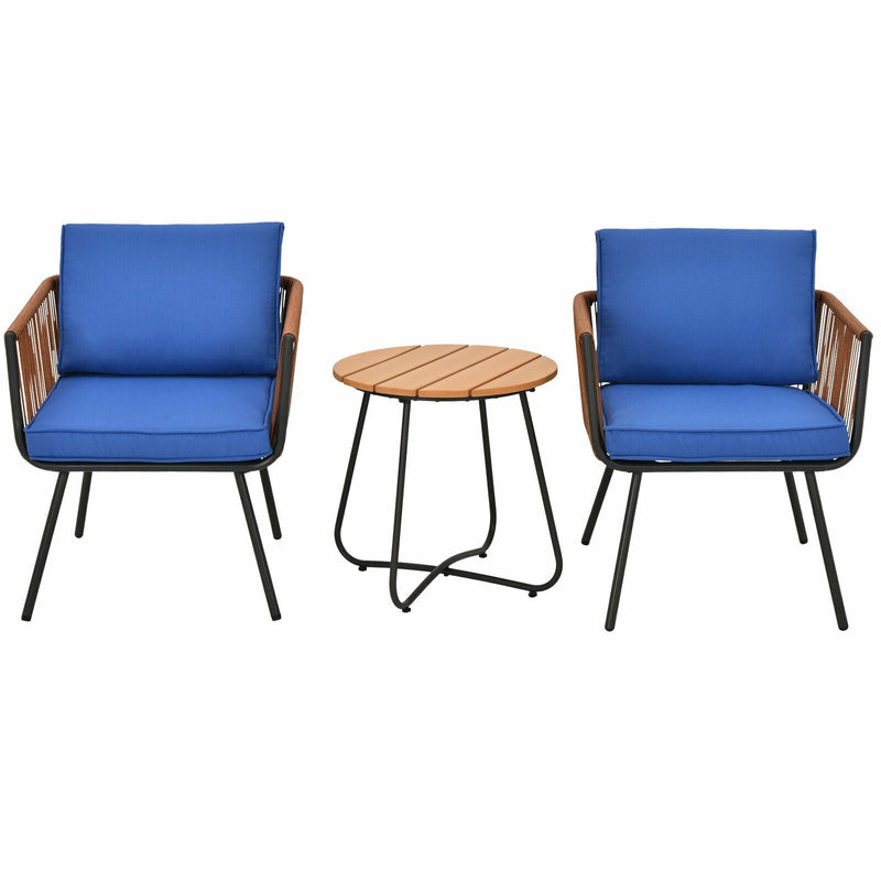3 Pieces Patio Bistro Furniture Set with Armrest and Soft Cushions by DirectDeals