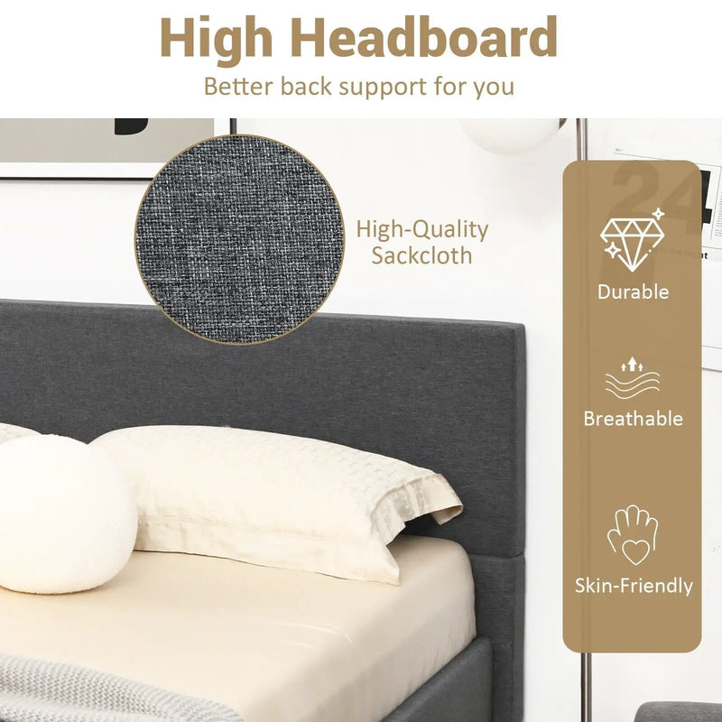 Full/Queen Size Upholstered Platform Bed Frame with Linen Headboard by DirectDeals