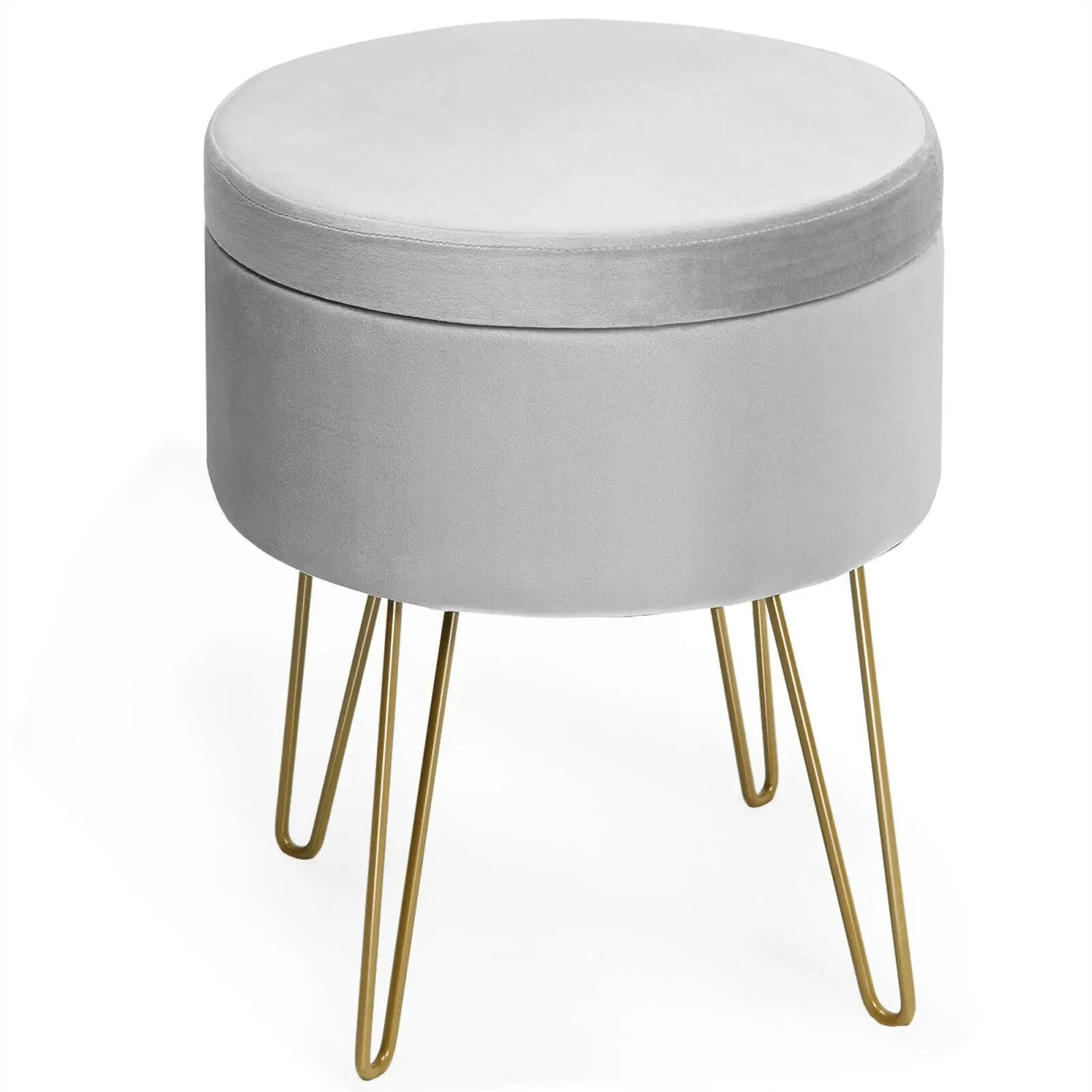 Round Velvet Storage Ottoman Footrest Stool Vanity Chair with Metal Legs by DirectDeals