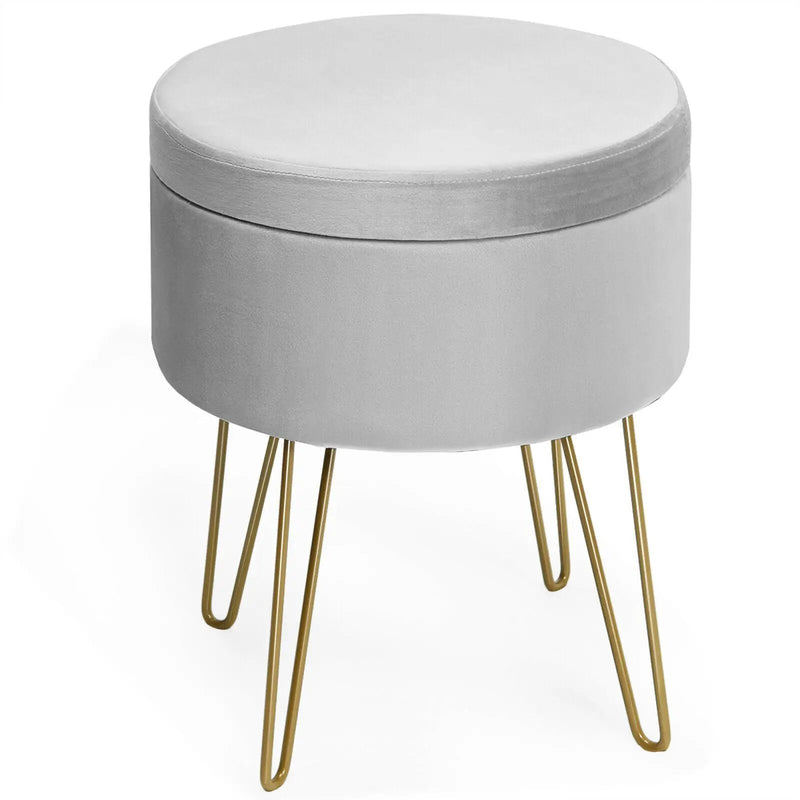 Round Velvet Storage Ottoman Footrest Stool Vanity Chair with Metal Legs by DirectDeals