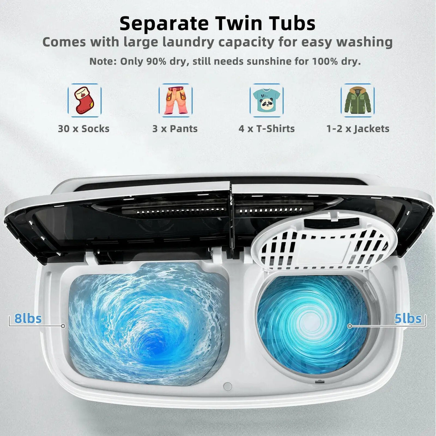 8 lbs Portable Mini Twin Tub Spinner Semi-Automatic Washing Machine by DirectDeals