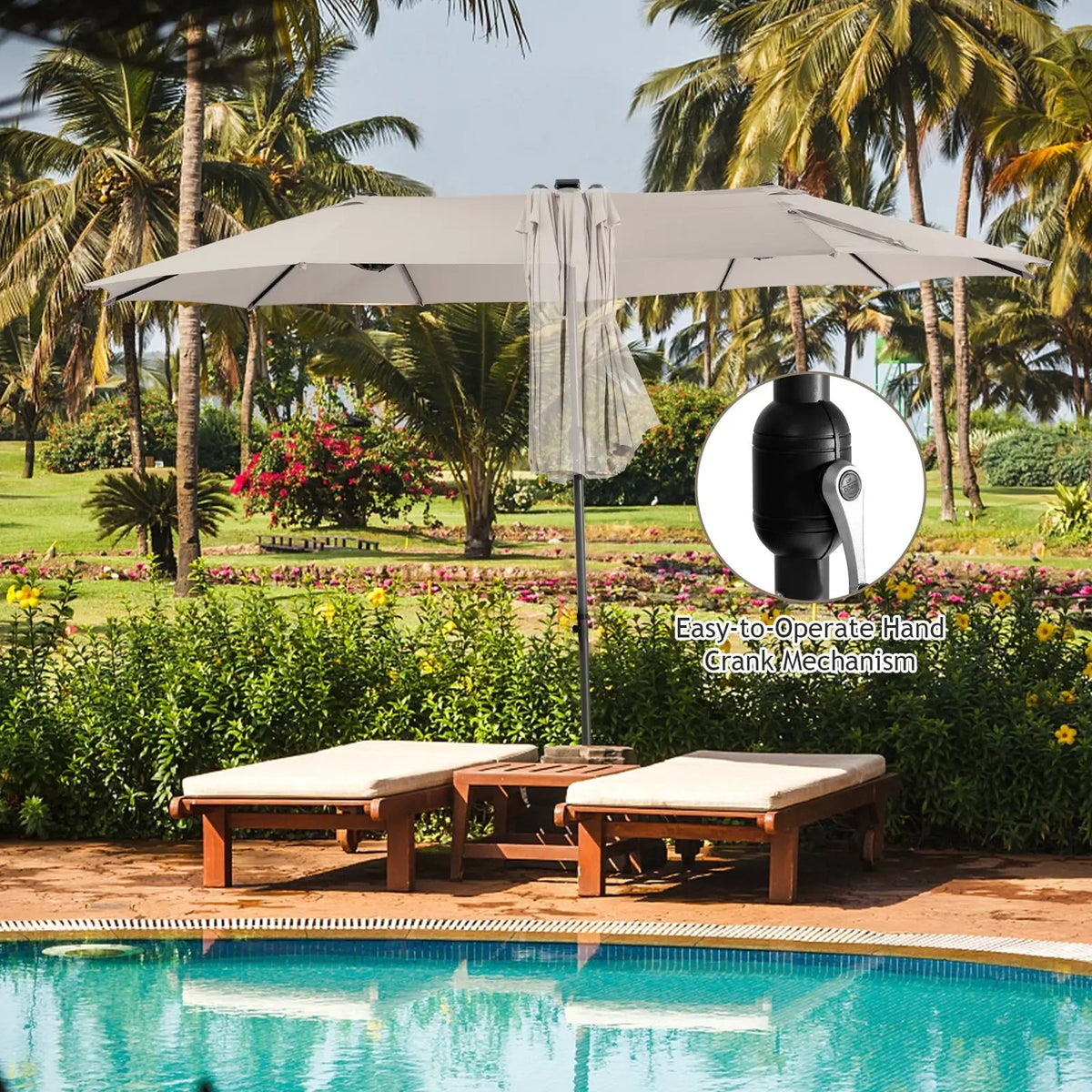15 Feet Twin Patio Umbrella with 48 Solar LED Lights by DirectDeals