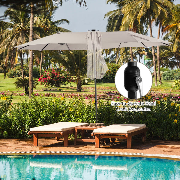 15 Feet Twin Patio Umbrella with 48 Solar LED Lights, photo 2 of 14