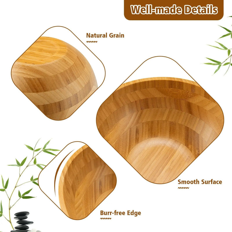 8 Pieces Bamboo Salad Bowl Set with Server Utensils-Natural by DirectDeals