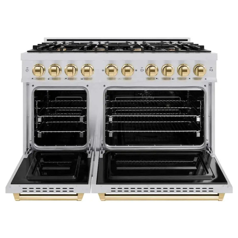 ZLINE 48" Dual Fuel Range, Gas Cooktop, Electric Convection Oven Stainless Steel, Gold CDRZ-48-G by Farmhouse Kitchen and Bath