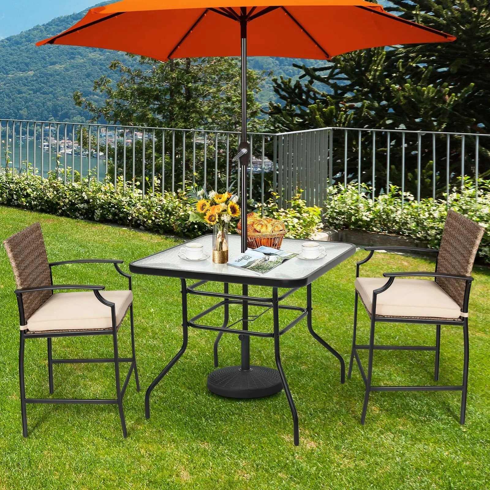 32 Inch Patio Tempered Glass Steel Frame Square Table by DirectDeals