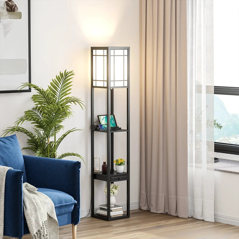 Modern Floor Lamp with Shelves and Drawer by DirectDeals