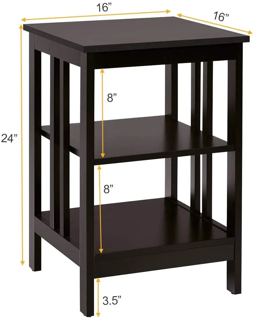 2 Pieces 3-Tier Nightstand with Reinforced Bars and Stable Structure by DirectDeals