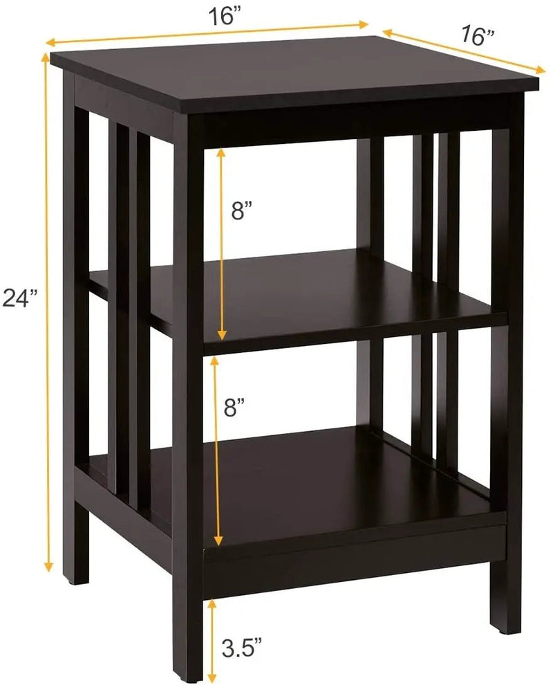 2 Pieces 3-Tier Nightstand with Reinforced Bars and Stable Structure by DirectDeals