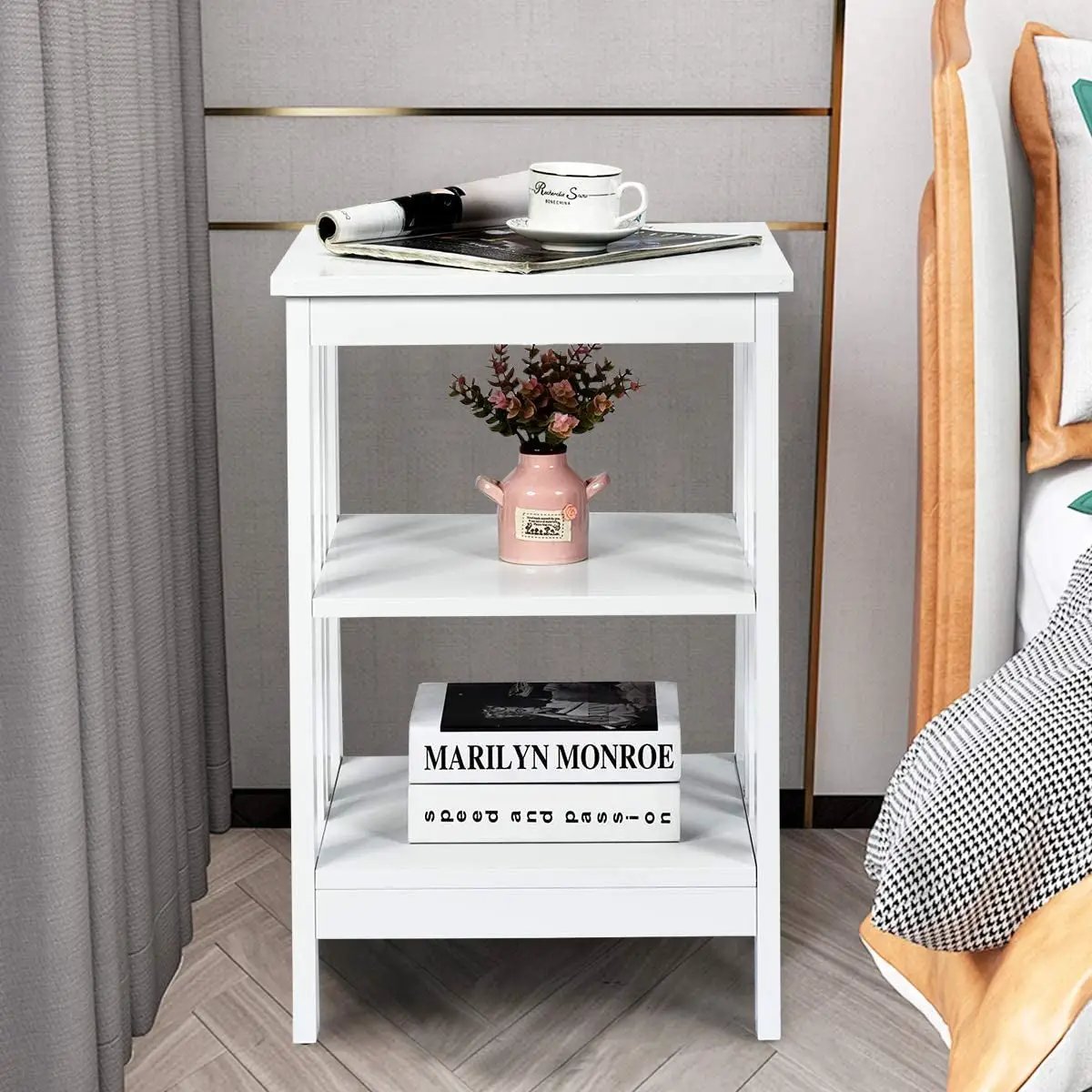 2 Pieces 3-Tier Nightstand with Reinforced Bars and Stable Structure by DirectDeals
