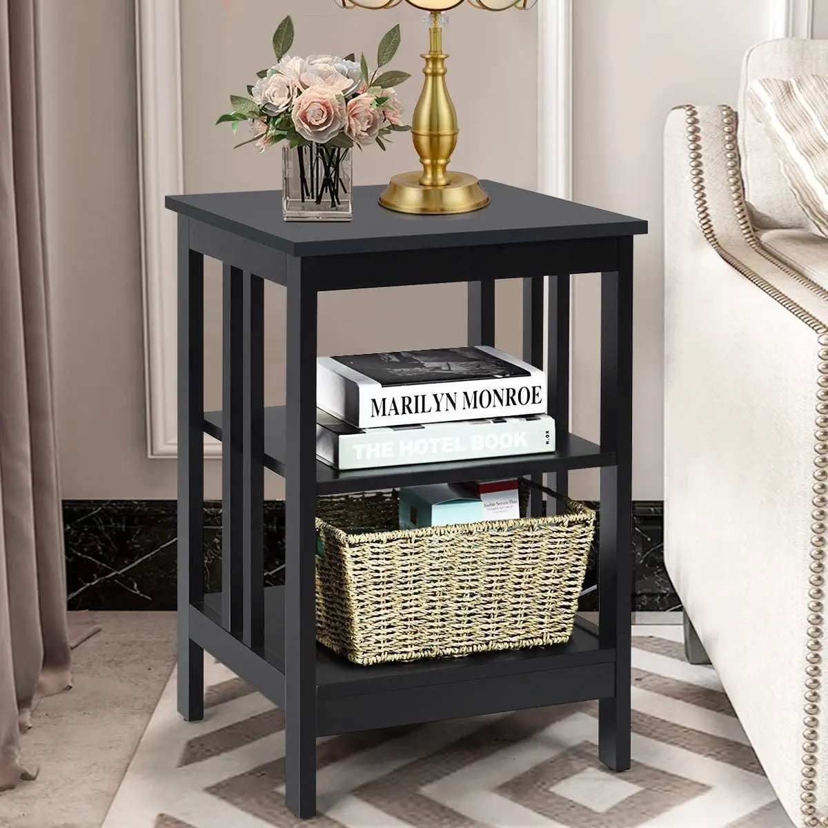 2 Pieces 3-Tier Nightstand with Reinforced Bars and Stable Structure by DirectDeals