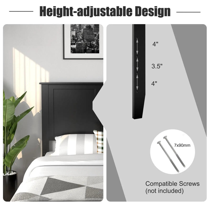 Full Wood Headboard Flat Panel with Pre-drilled Holes and Height Adjustment by DirectDeals
