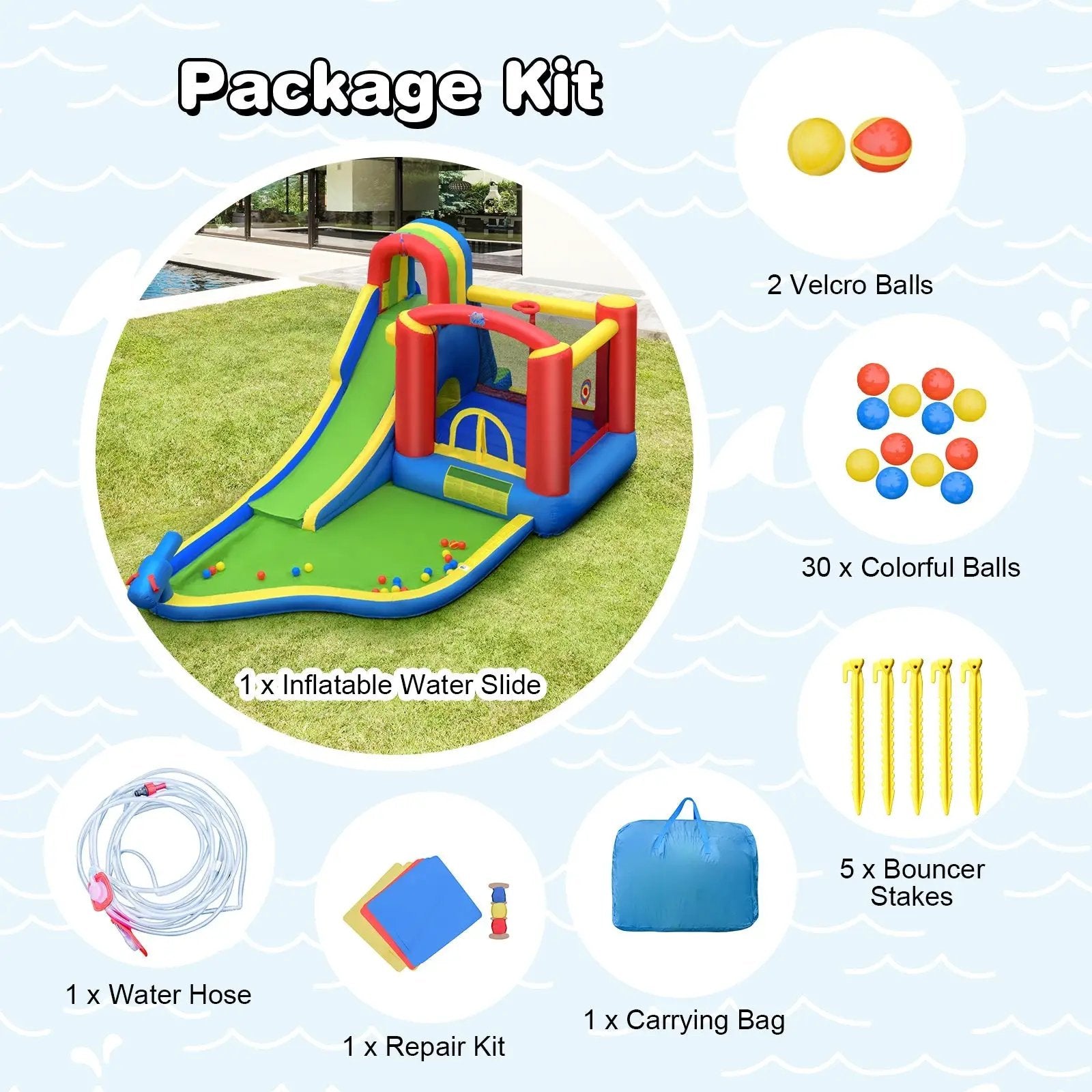 Inflatable Kid Bounce House Slide Climbing Splash Park Pool Jumping Castle Without Blower by DirectDeals
