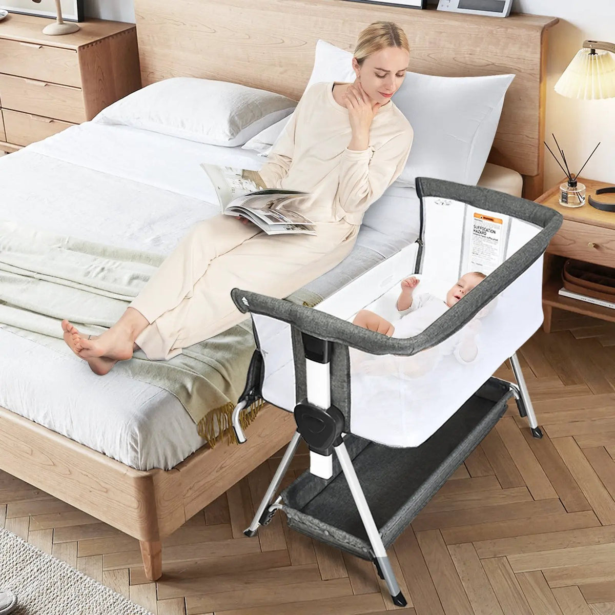 Adjustable Baby Bedside Crib with Large Storage by DirectDeals