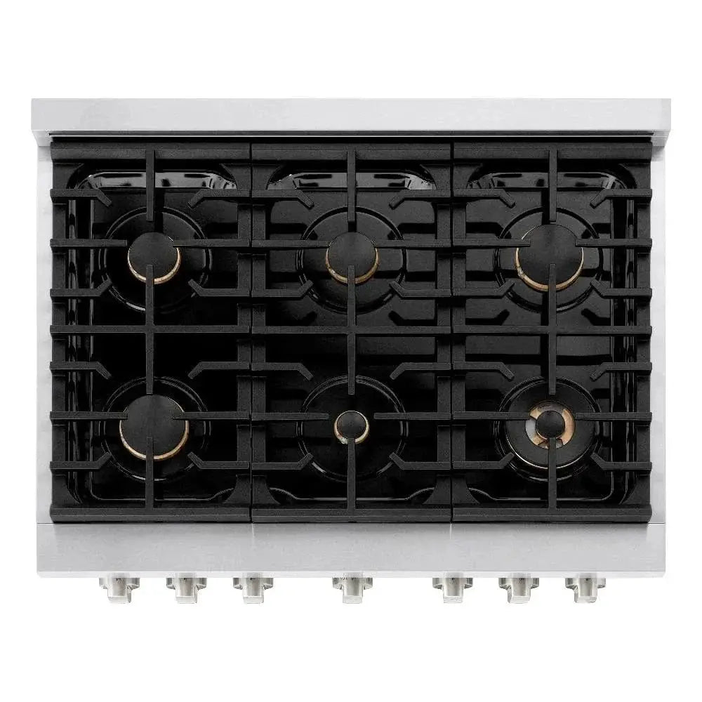 ZLINE 36"Paramount Dual Fuel Range Stainless Steel, Brass Burner, SDR-BR-36 by Farmhouse Kitchen and Bath