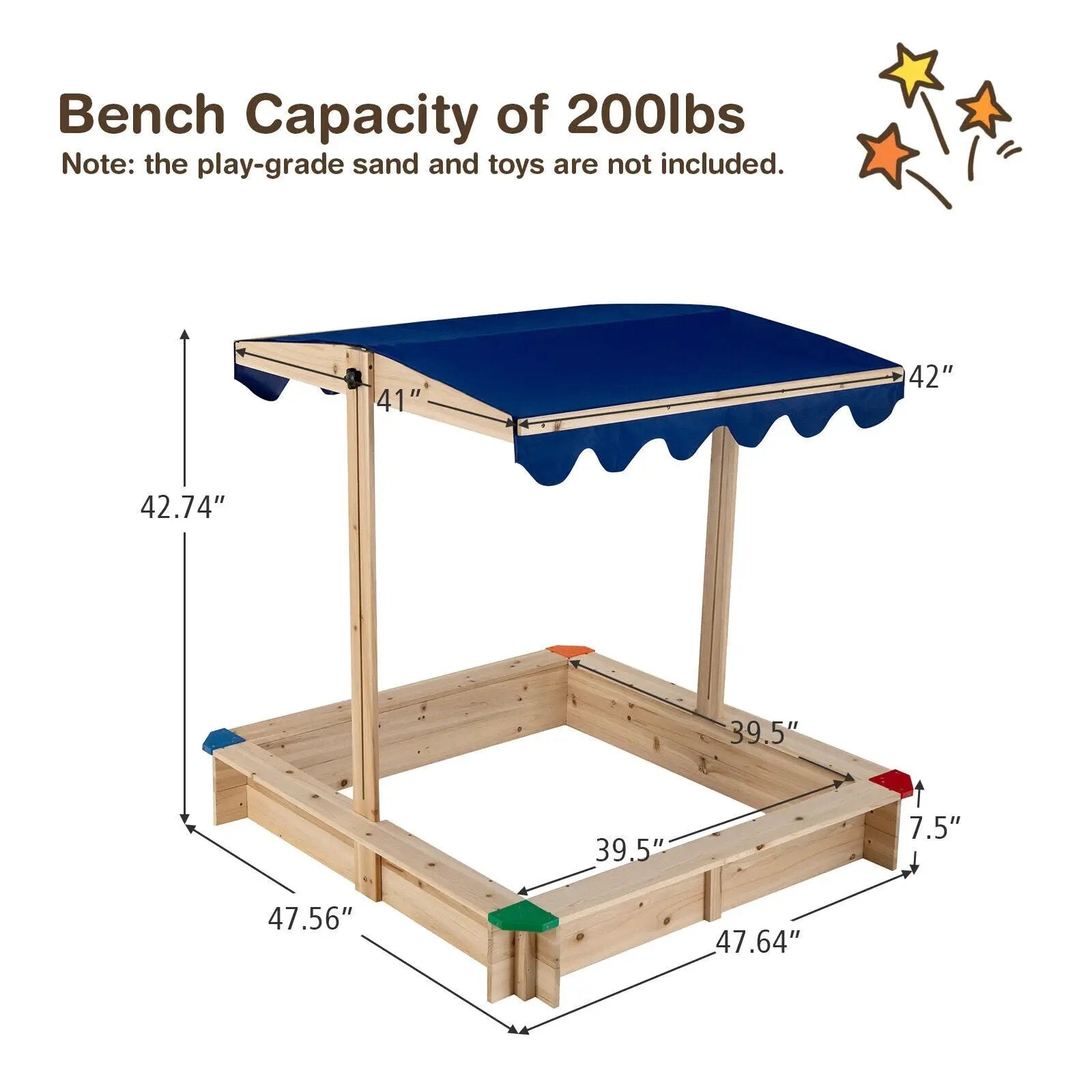 Kids Wooden Sandbox with Height Adjustable and Rotatable Canopy Outdoor Playset by DirectDeals