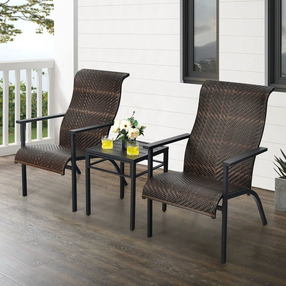 3 Pieces Patio Rattan Bistro Set with High Backrest and Armrest by DirectDeals