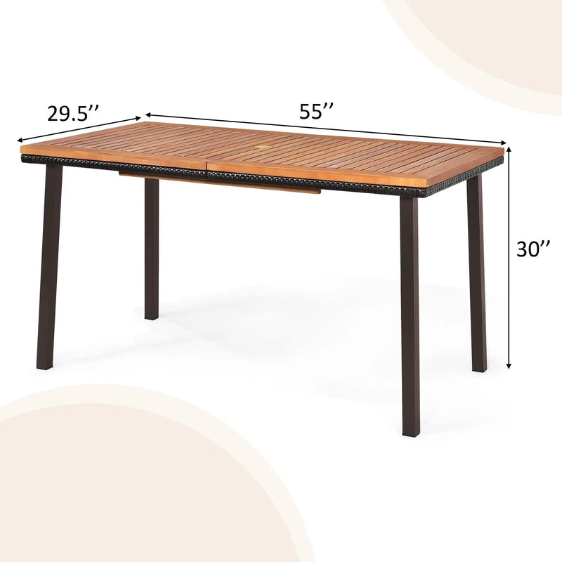 55 Inch Patio Acacia Dining Table with Umbrella Hole by DirectDeals