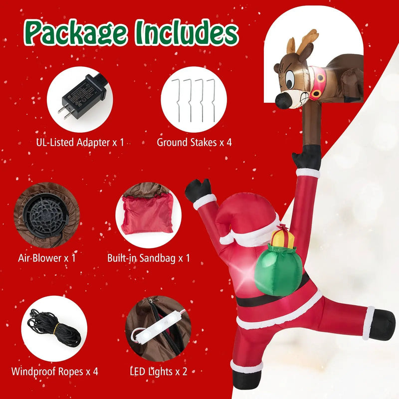 8.5 Feet Christmas Inflatable Reindeer and Climbing Santa Claus with Built-in LED Lights by DirectDeals