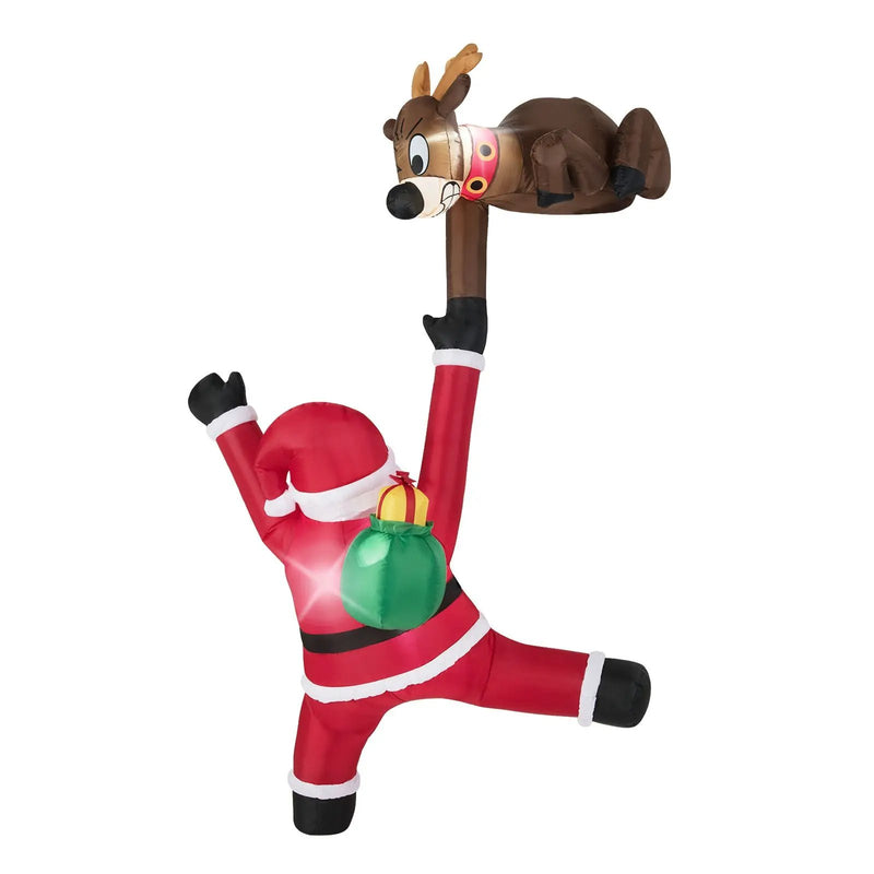 8.5 Feet Christmas Inflatable Reindeer and Climbing Santa Claus with Built-in LED Lights by DirectDeals