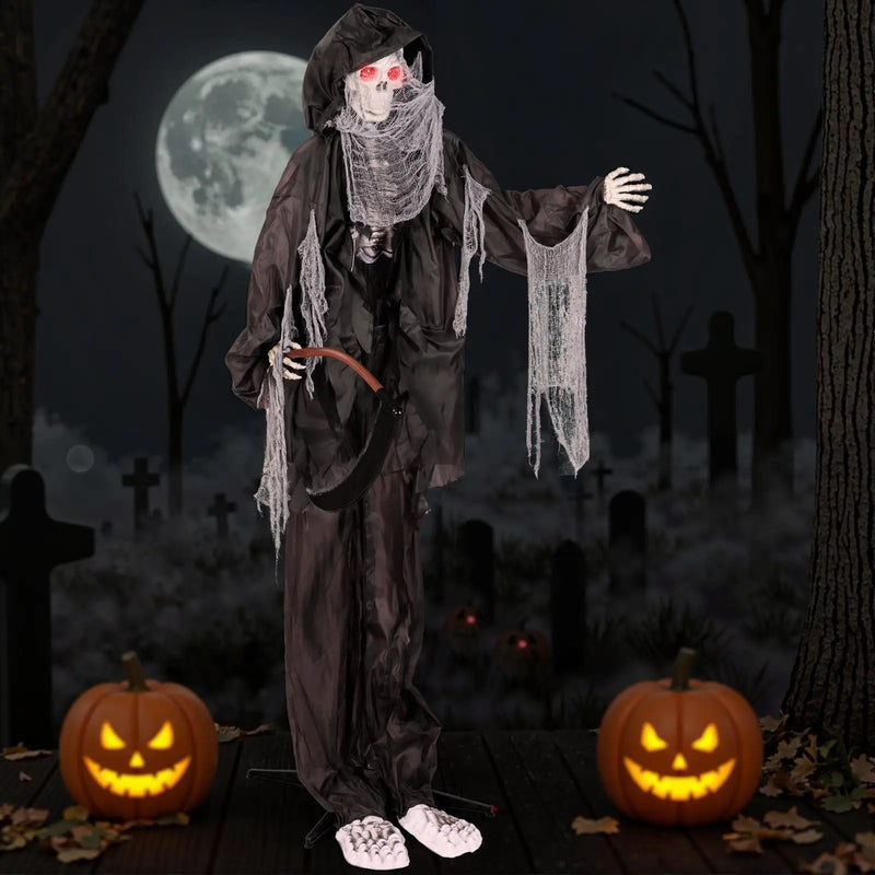 8.5 Feet Halloween Decoration Animated Standing Grim Reaper with Glowing Eyes by DirectDeals
