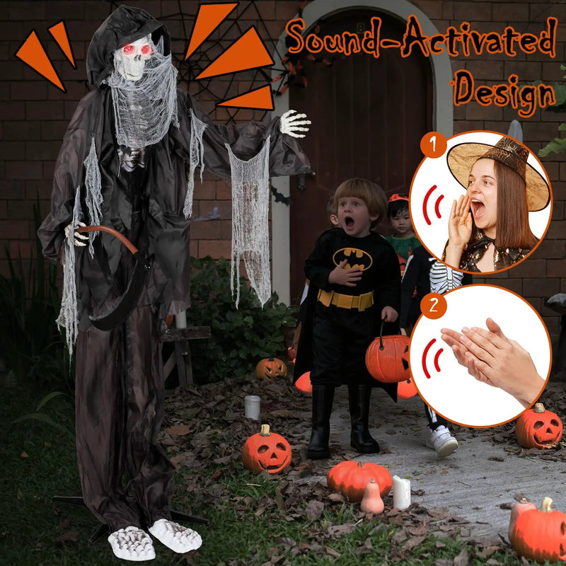 8.5 Feet Halloween Decoration Animated Standing Grim Reaper with Glowing Eyes by DirectDeals