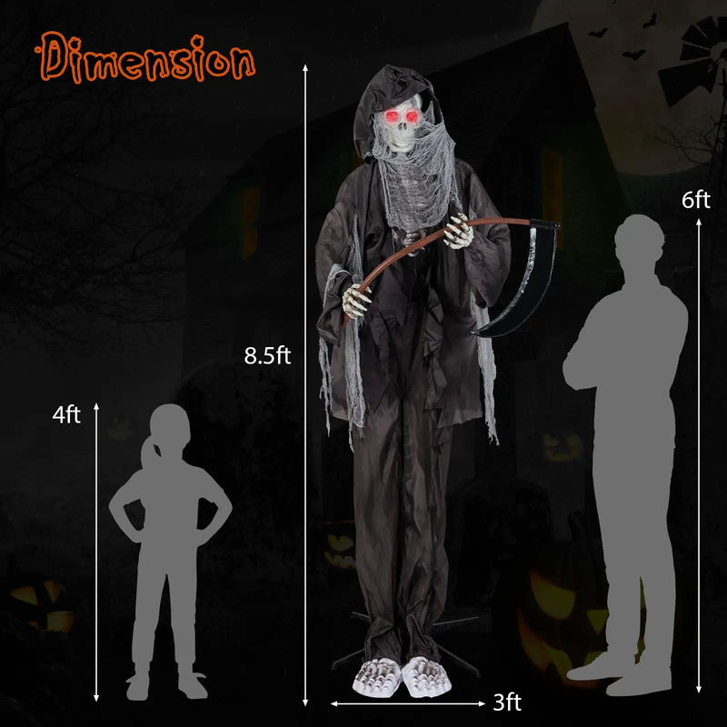 8.5 Feet Halloween Decoration Animated Standing Grim Reaper with Glowing Eyes by DirectDeals