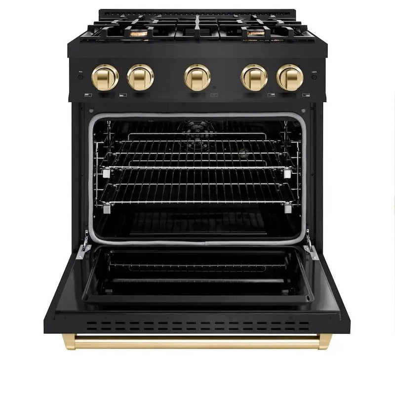 ZLINE 30" Classic Gas Range, Convection Gas Oven Black Stainless Steel, Gold CGRBZ-30-G by Farmhouse Kitchen and Bath