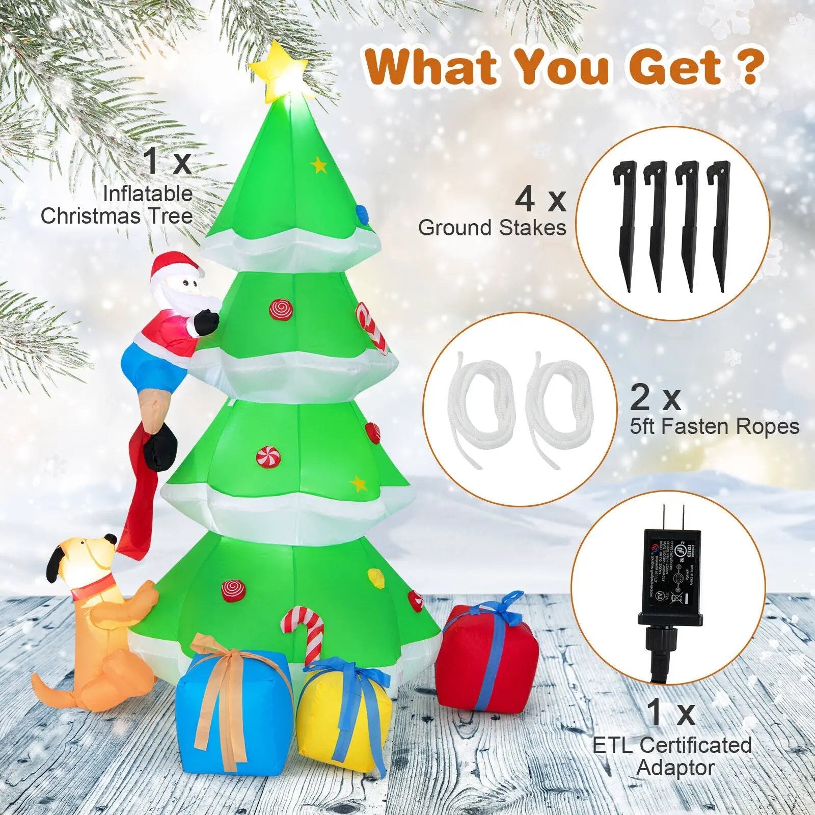 7 Feet Inflatable Christmas Tree with Santa Claus and Dog by DirectDeals