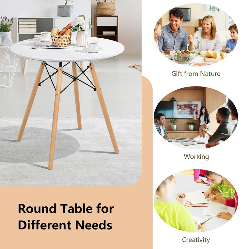 Round Modern Dining Table with Solid Wooden Leg-White by DirectDeals