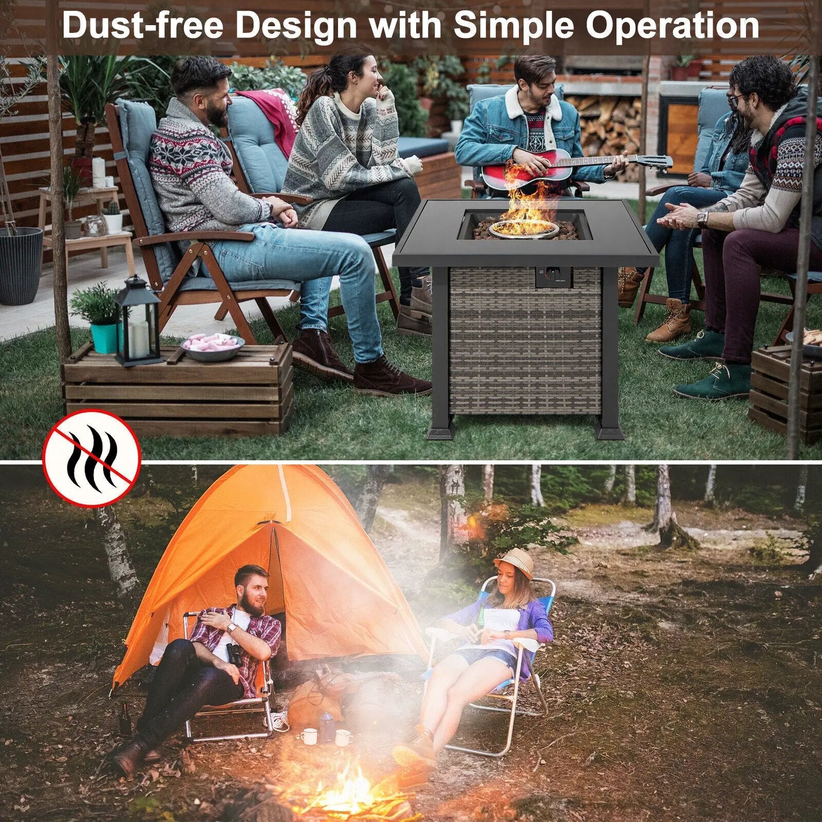 32 Inch Square Propane Fire Pit Table with Lava Rocks Cover by DirectDeals