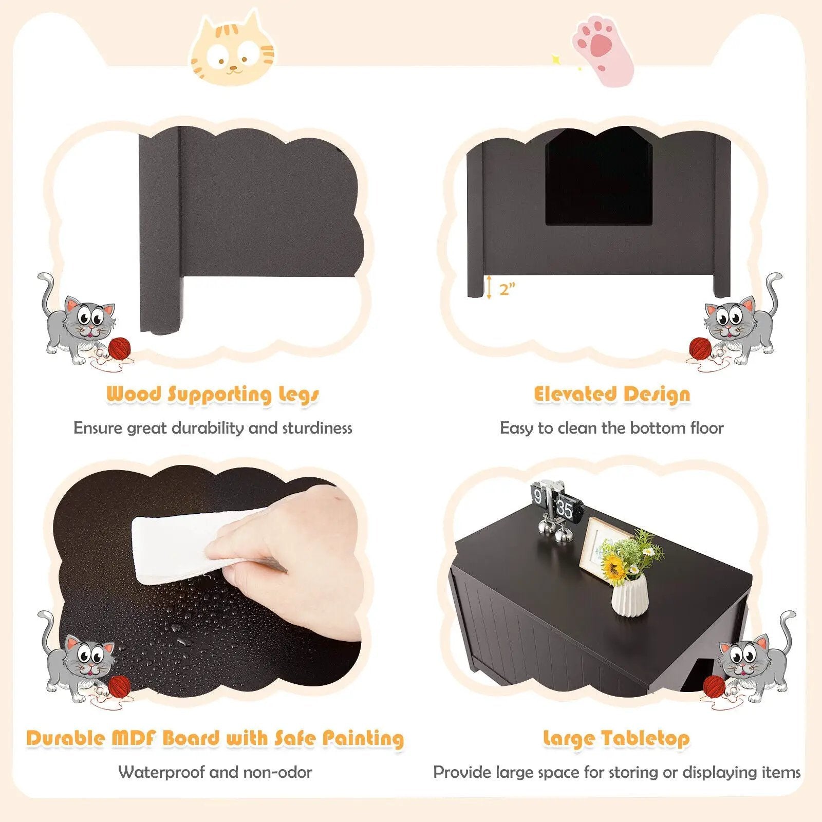 Wooden Cat Litter Box Enclosure with Top Opening Side Table Furniture by DirectDeals