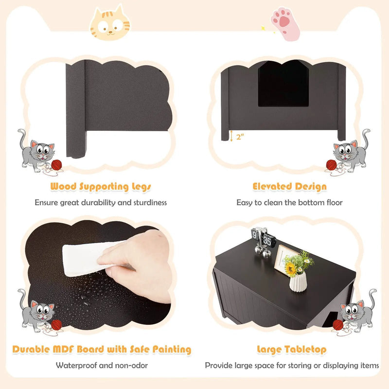 Wooden Cat Litter Box Enclosure with Top Opening Side Table Furniture by DirectDeals