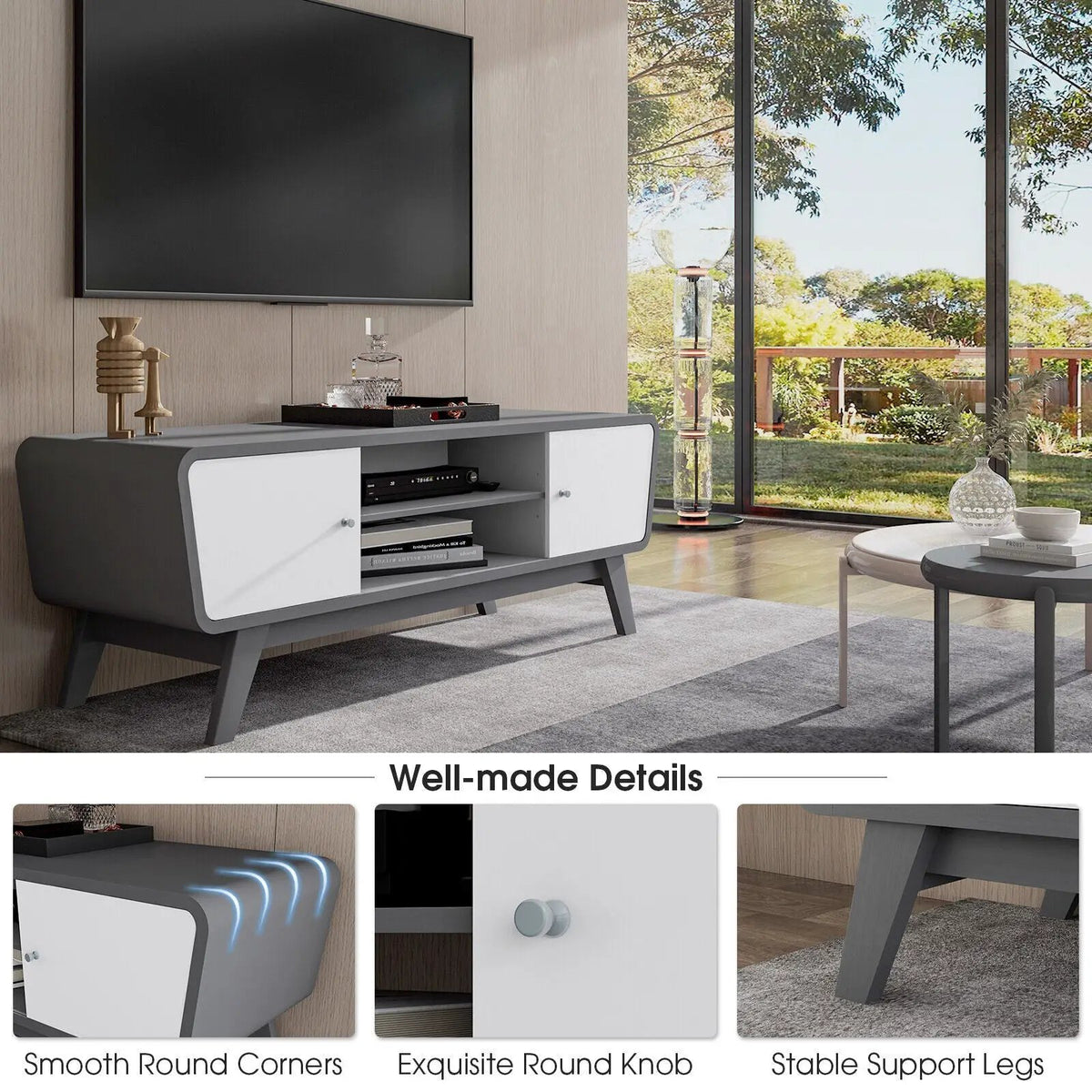 Sliding Door TV Stand with Adjustable Shelf for TVs up to 55 Inch by DirectDeals