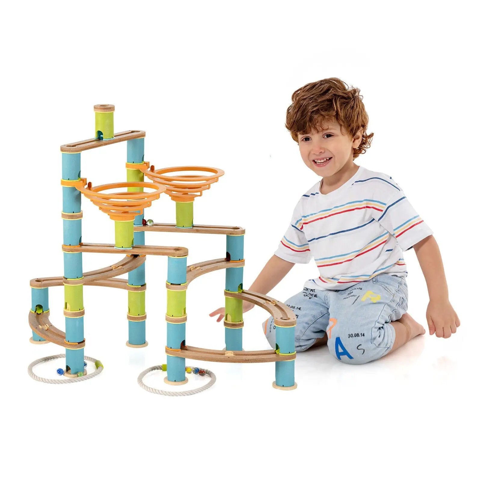 162 Pieces Bamboo Marble Run Educational Learning Toy Set by DirectDeals