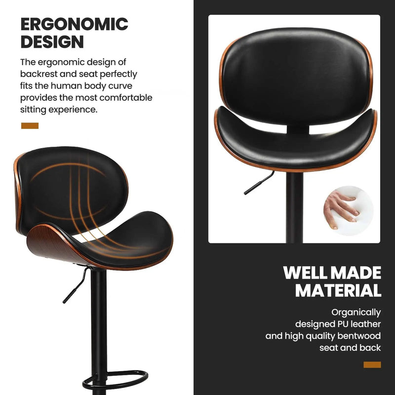 Set of 2 Adjustable Swivel PU Leather Bar Stools with Curved Footrest by DirectDeals