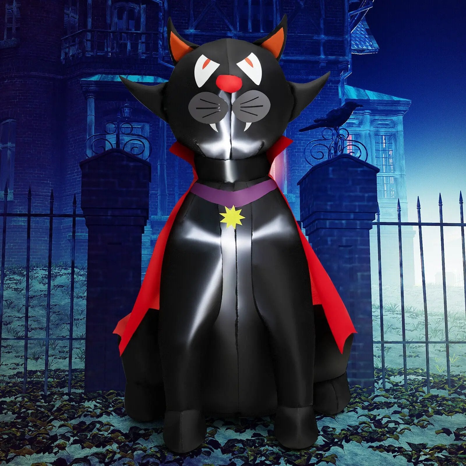 4.7 Feet Halloween Inflatable Vampire Cat with Red Cloak by DirectDeals